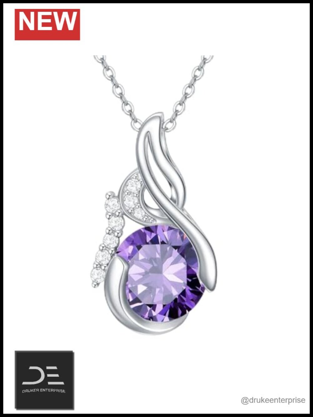 Natural Amethyst Pendant Necklace 925 Sterling Silver February Birthstone